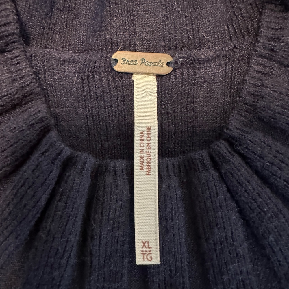 Free People Lottie Navy Blue Ribbed Button Front Mock Neck Sweater Dress XL (A11 - Picture 11 of 11